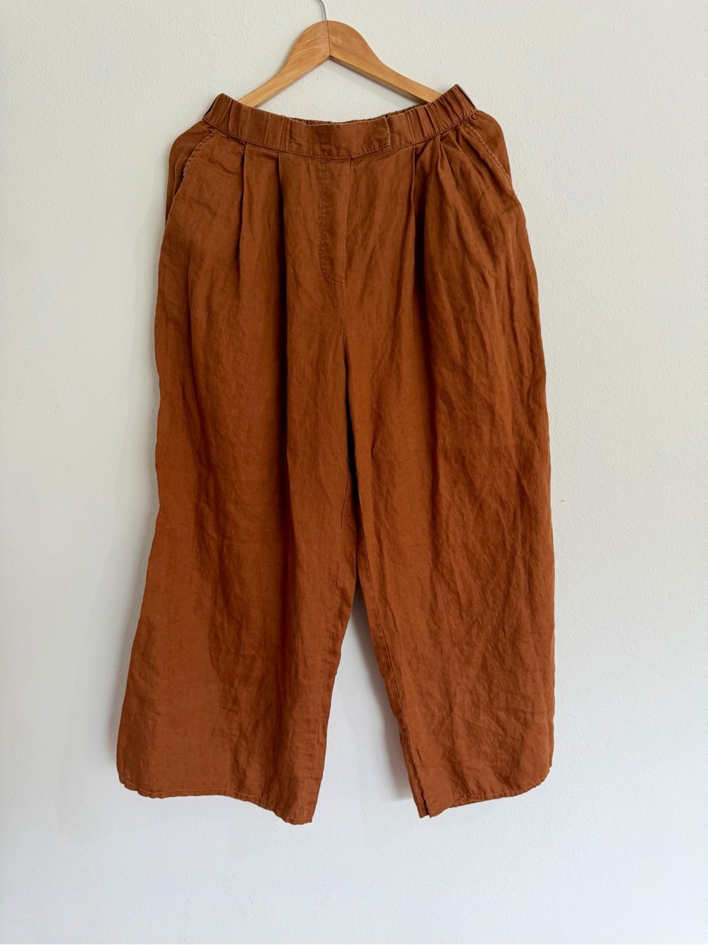 Oysho Linen Wide Leg Pants in Rust